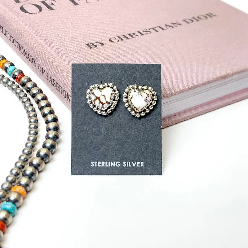 Hada Collection | Handmade Sterling Silver Heart Shaped Stud Earrings with Wild Horse Remix Stones