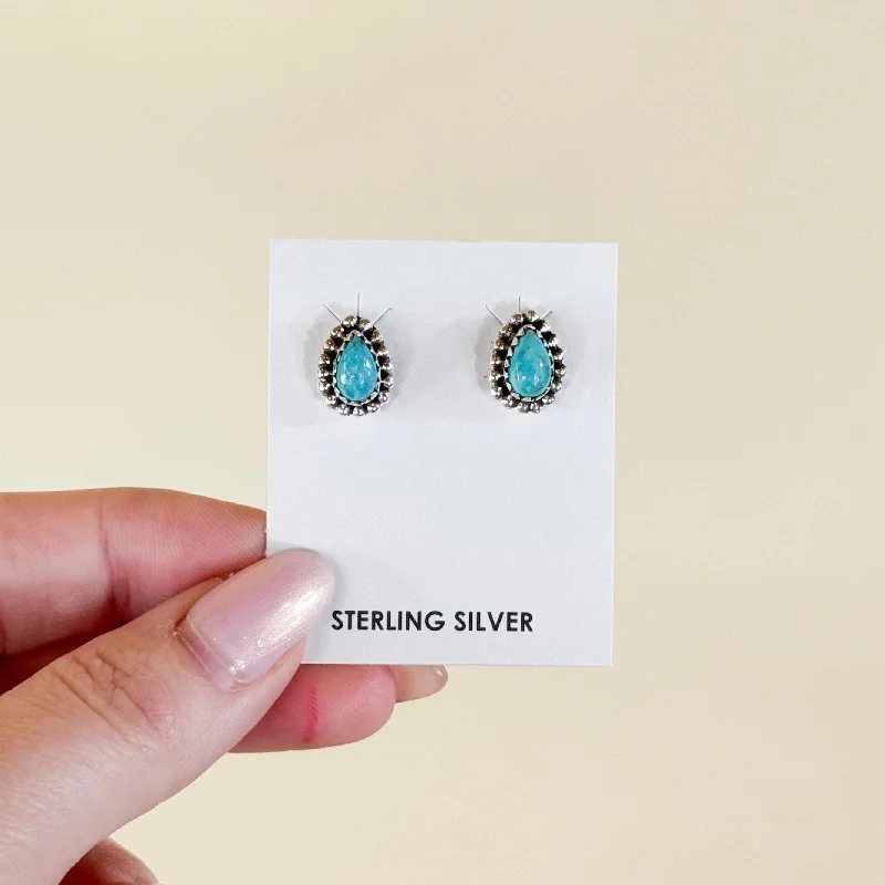 Hada Collection | Handmade Sterling Silver Teardrop Kingman Turquoise Stud Earrings