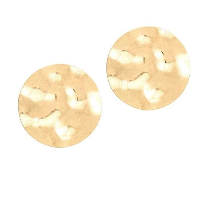 Hammered Disc Stud Earrings for Women in Gold or Silver