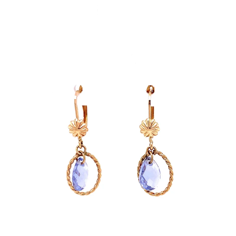 Hanging Blue Stone and Gold Oval Earrings