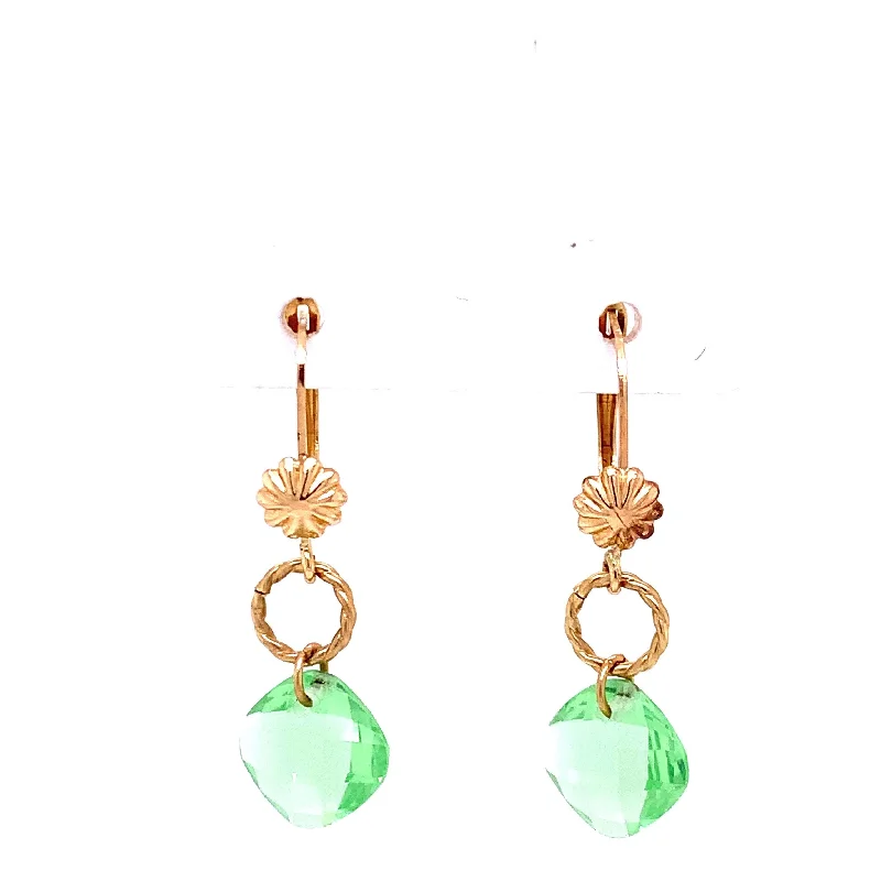 Hanging Double Oval Green Stone Gold Earrings