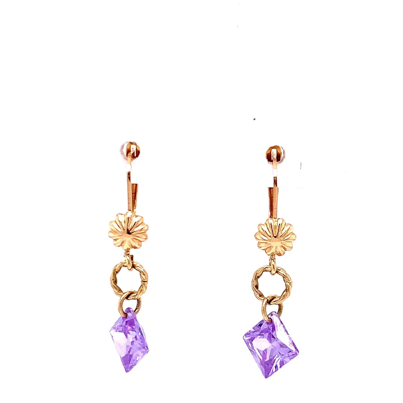 Hanging Double Square Colored Stone Earring