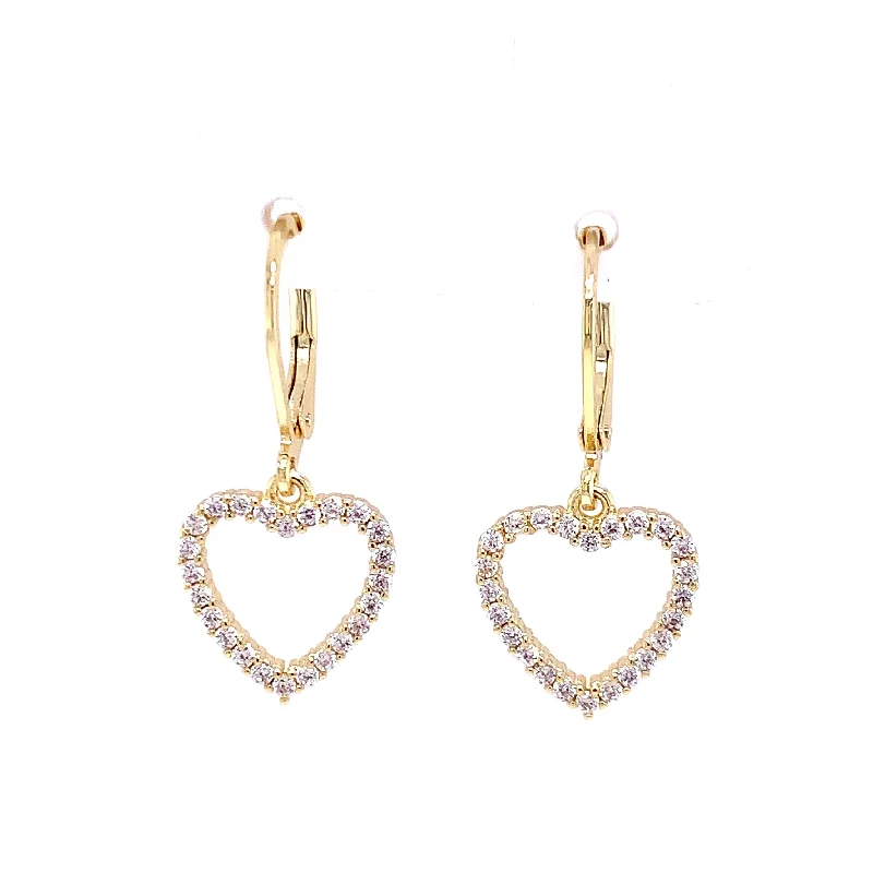 Hanging Open Heart Earrings With CZ Stones