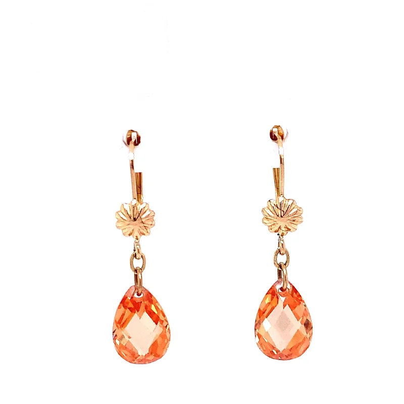 Hanging Orange Stone Gold Earrings