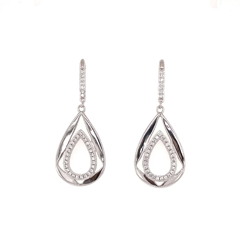 Hanging Teardrop Styled Earrings With White CZ Stones