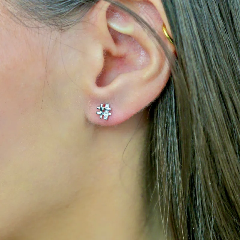 HASHTAG- Sterling Silver and CZ Stud Earrings