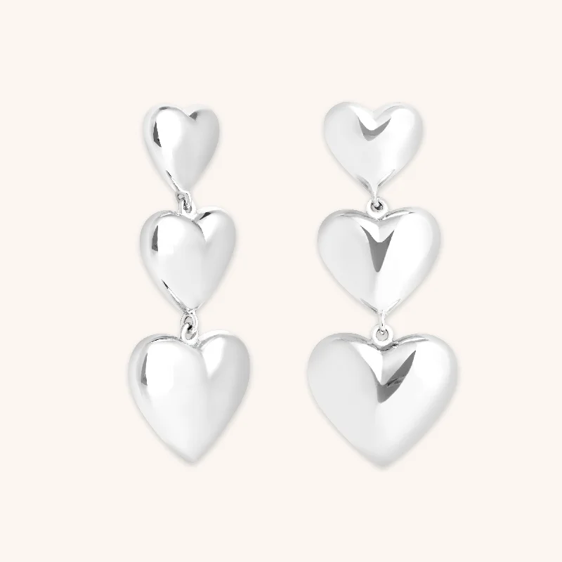 Heart Drop Stud Earrings in Silver