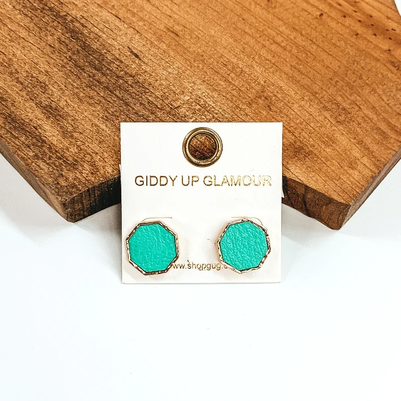 Hexagon Shaped Stud Earrings in Green