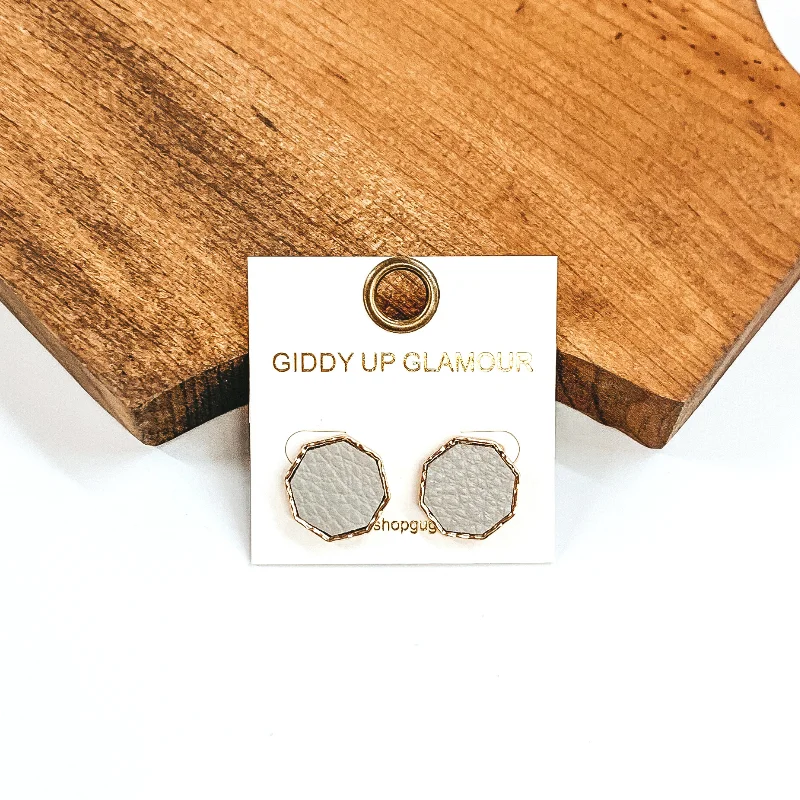 Hexagon Shaped Stud Earrings in Grey