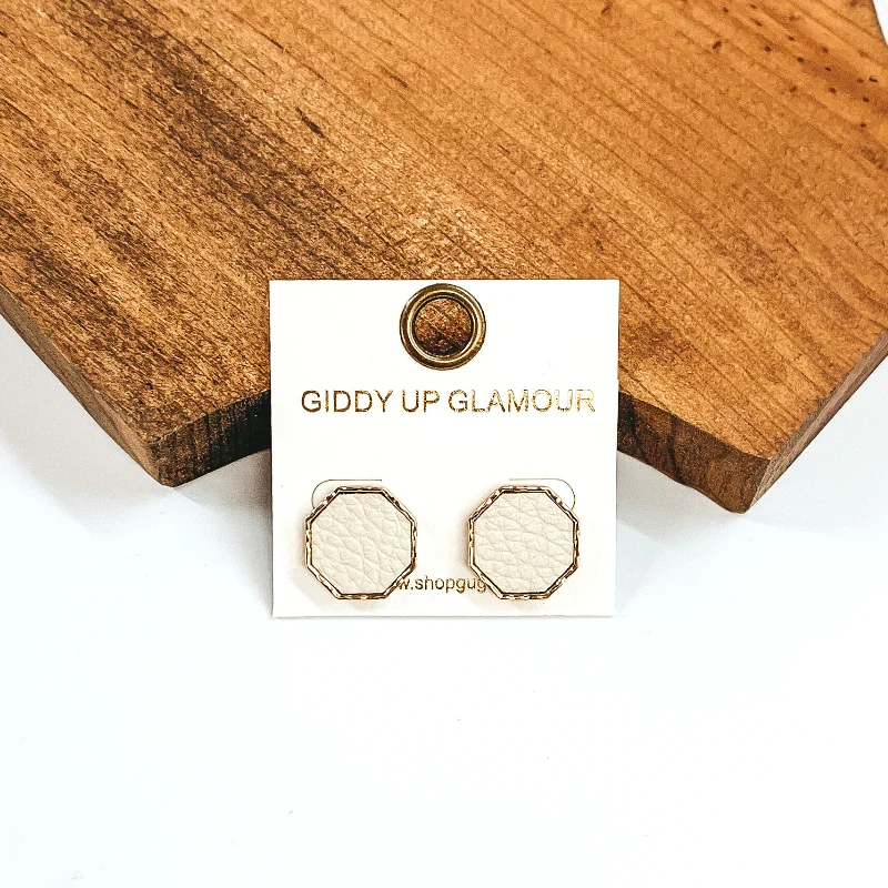 Hexagon Shaped Stud Earrings in Ivory