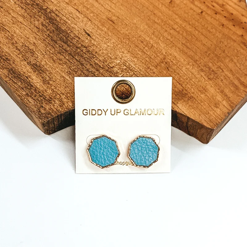 Hexagon Shaped Stud Earrings in Pale Blue