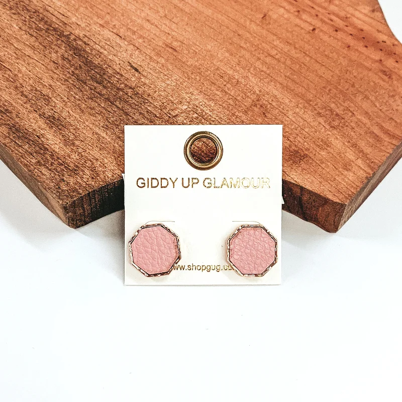 Hexagon Shaped Stud Earrings in Pale Pink