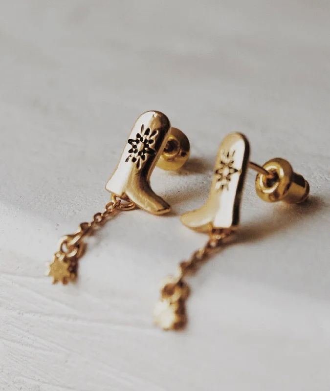 Hoedown Cowboy Boot Stud Earrings in Gold