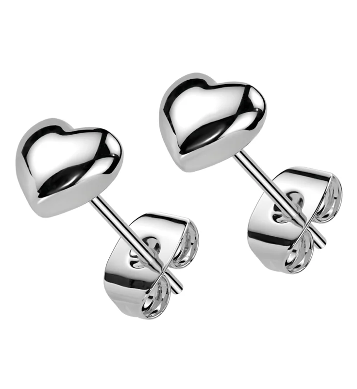 Inflated Heart Stainless Steel Stud Earrings