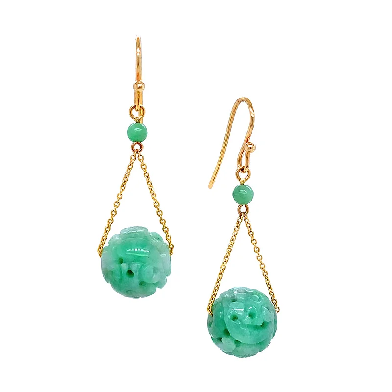 Jadeite & Yellow Gold Dangle Earrings - "Pluto"