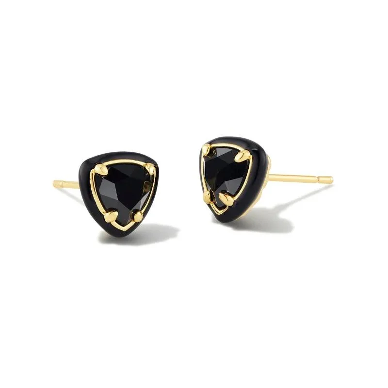 Kendra Scott | Arden Gold Enamel Framed Stud Earrings in Black Agate