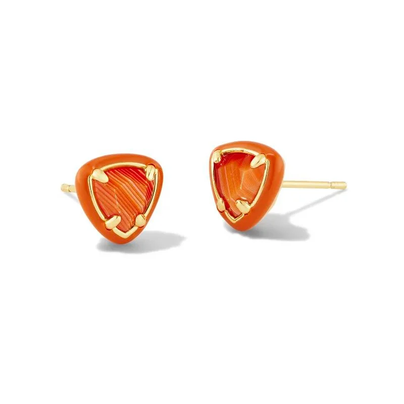 Kendra Scott | Arden Gold Enamel Framed Stud Earrings in Orange Banded Agate