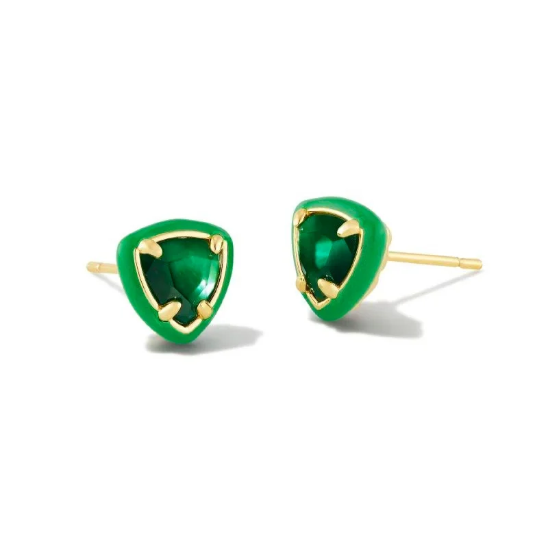 Kendra Scott | Arden Gold Enamel Framed Stud Earrings in Emerald Illusion