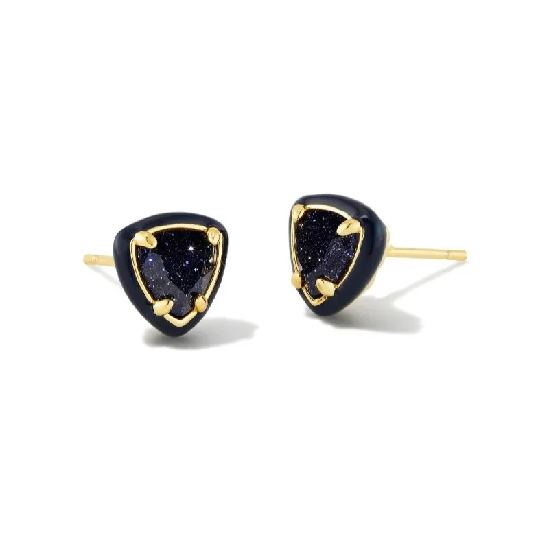 Kendra Scott | Arden Gold Enamel Framed Stud Earrings in Navy Goldstone