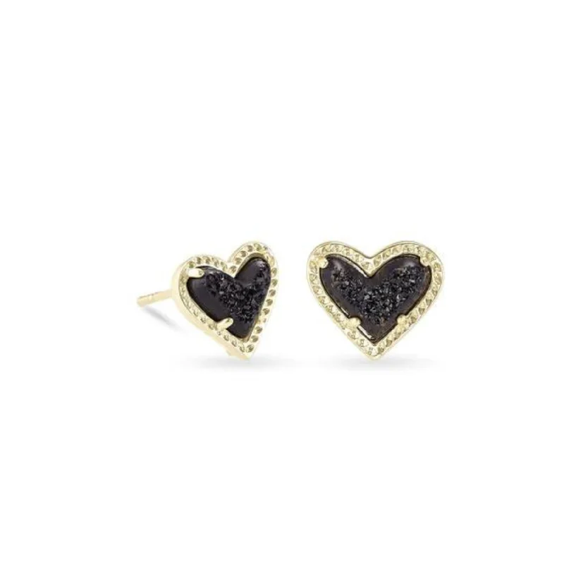 Kendra Scott | Ari Heart Gold Stud Earrings in Black Drusy