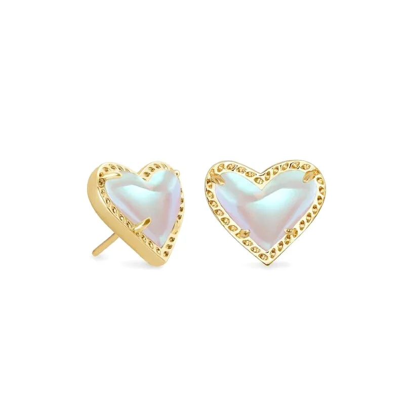 Kendra Scott | Ari Heart Gold Stud Earrings in Dichroic Glass