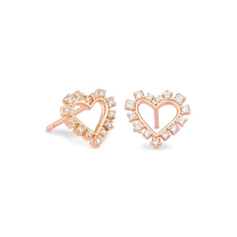 Kendra Scott | Ari Heart Rose Gold Stud Earrings in White Crystal