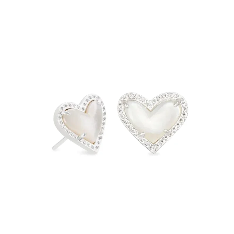 Kendra Scott | Ari Heart Silver Stud Earrings in Ivory Mother of Pearl