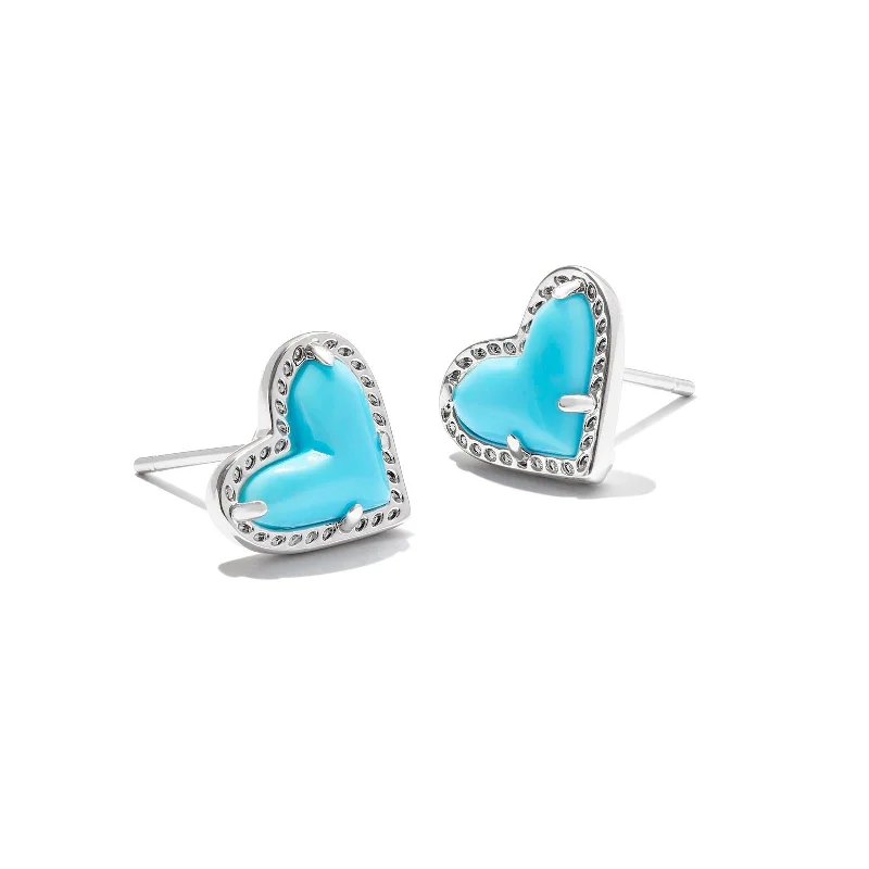 Kendra Scott | Ari Heart Silver Stud Earrings in Variegated Turquoise Magnesite