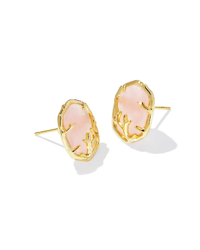 Kendra Scott | Daphne Gold Coral Frame Stud Earrings in Rose Quartz