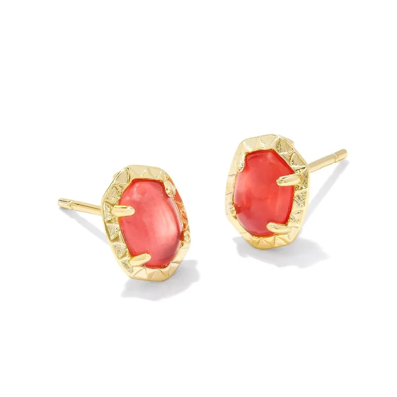 Kendra Scott | Daphne Gold Stud Earrings in Coral Pink Mother of Pearl