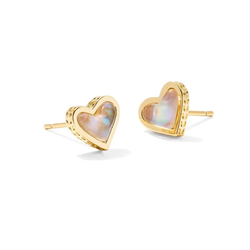 Kendra Scott | Framed Ari Heart Gold Stud Earrings in Iridescent Abalone