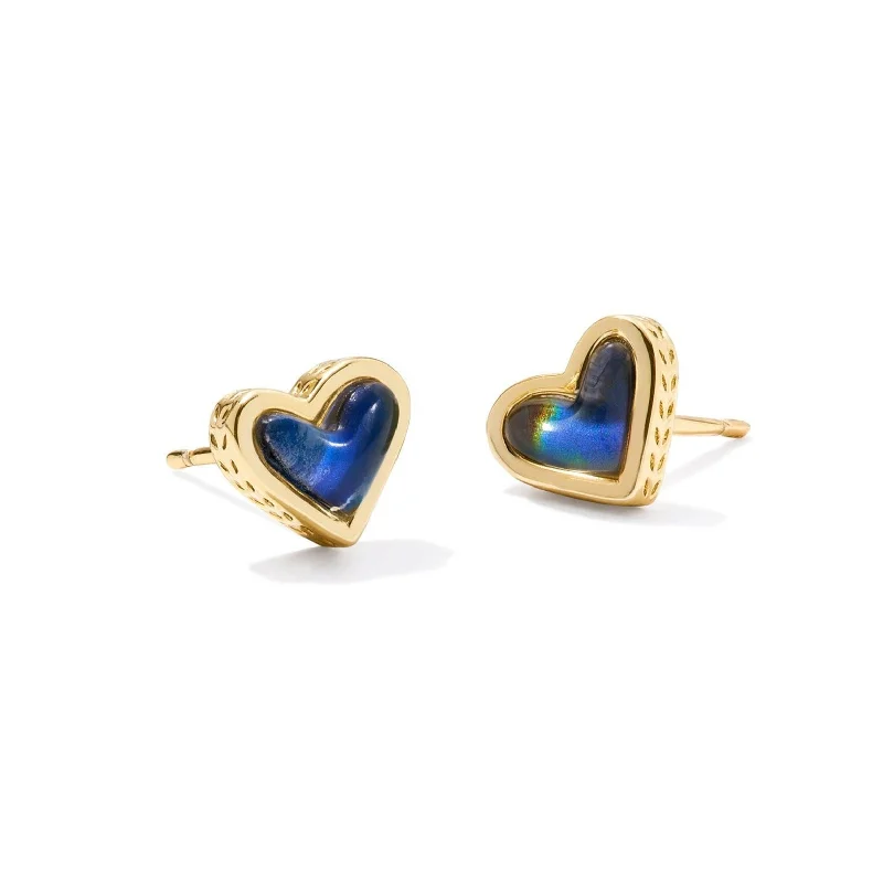 Kendra Scott | Framed Ari Heart Gold Stud Earrings in Mood Stone