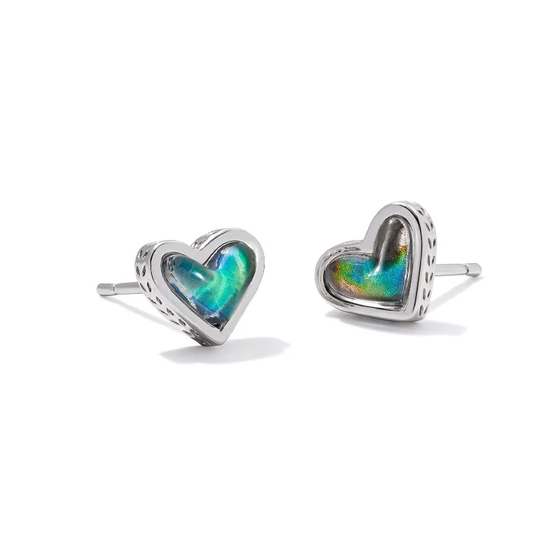 Kendra Scott | Framed Ari Heart Silver Stud Earrings in Mood Stone