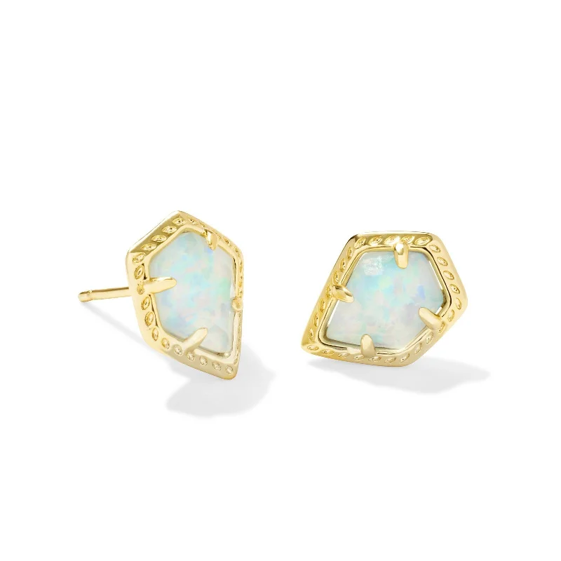 Kendra Scott | Framed Tessa Gold Stud Earrings in Gold Luster Light Blue Kyocera Opal