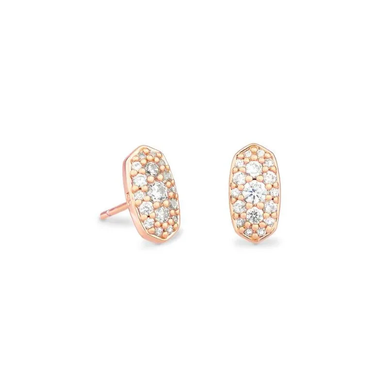 Kendra Scott | Grayson Rose Gold Stud Earrings in White Crystal