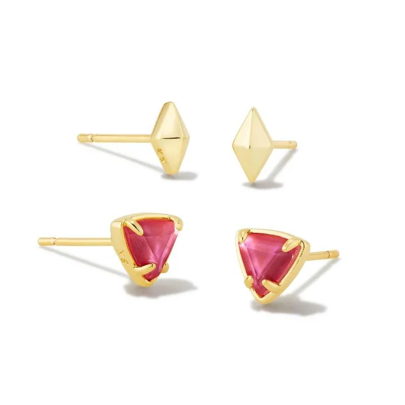 Kendra Scott | Greta Gold Stud Earrings Set of 2 in Magenta Illusion