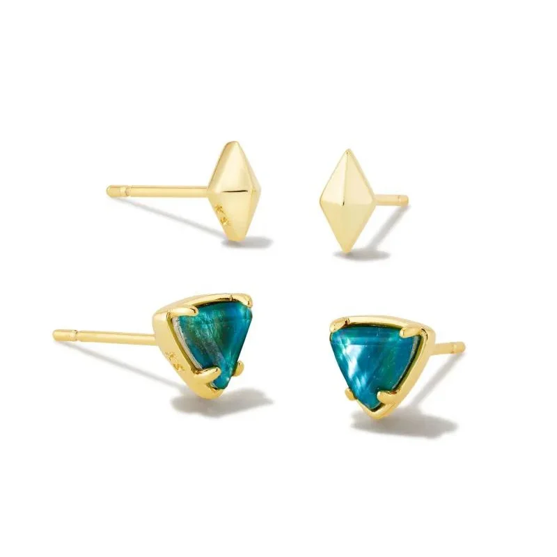 Kendra Scott | Greta Gold Stud Earrings Set of 2 in Teal Abalone