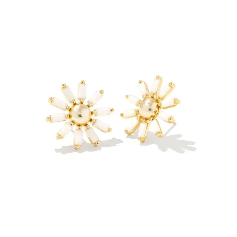 Kendra Scott | Madison Daisy Gold Stud Earrings in White Opaque Glass