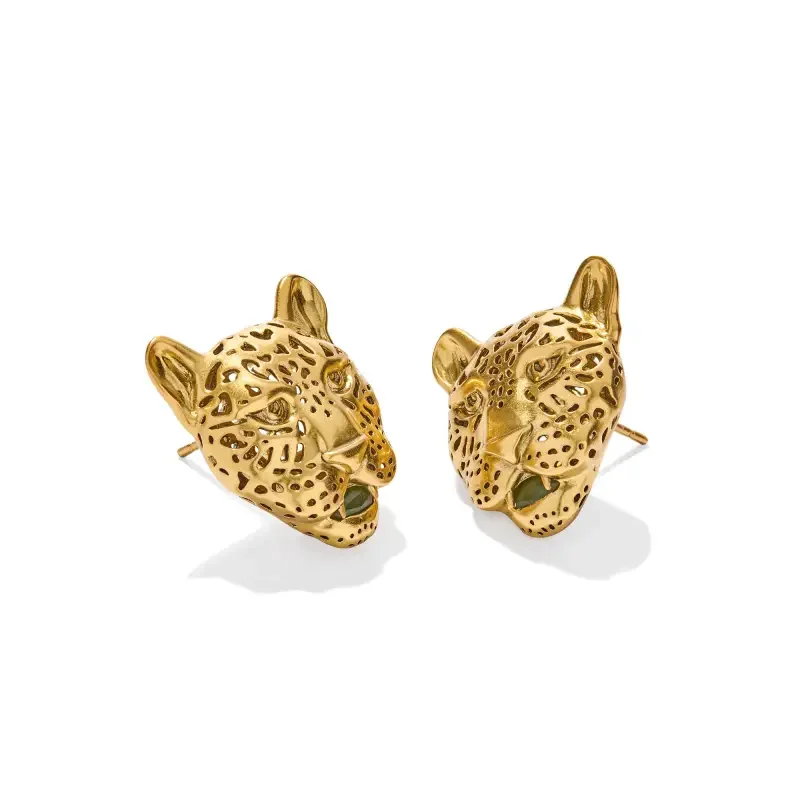 Kendra Scott | Maura Jaguar Gold Statement Stud Earrings in Sage Serpentine