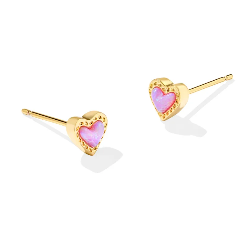 Kendra Scott | Mini Ari Gold Heart Stud Earrings in Bubblegum Pink Opal