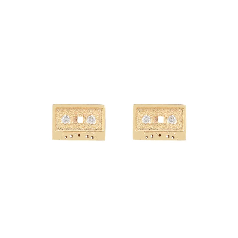 Diamond & Yellow Gold Mini Cassette Tape Studs