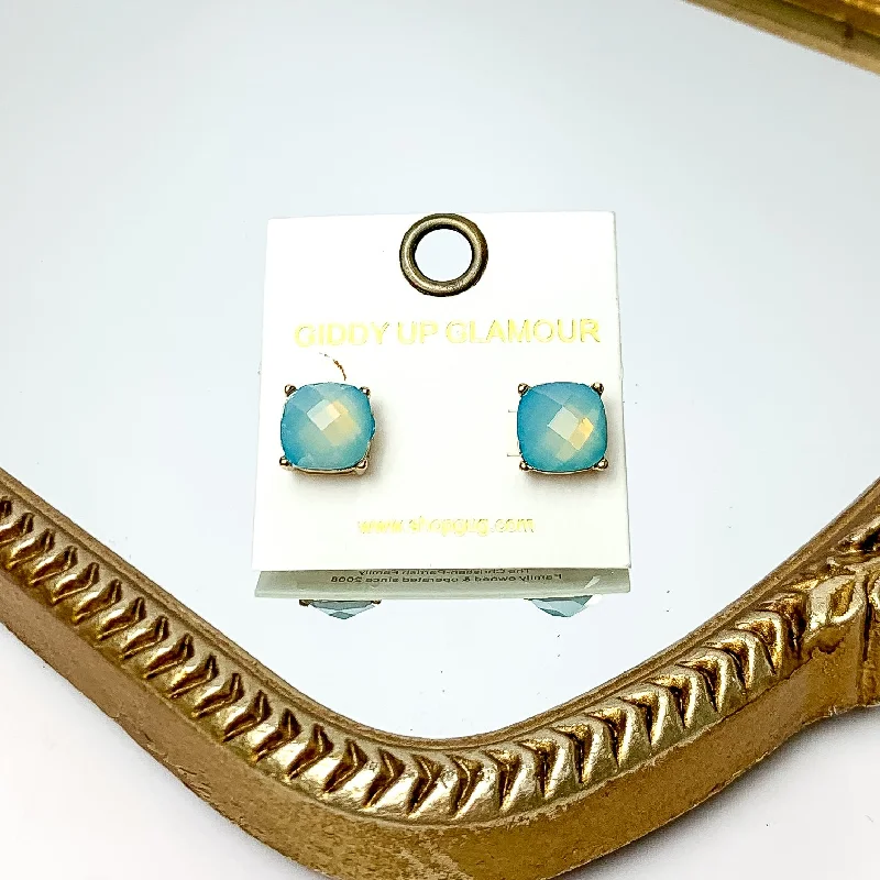 Large Crystal Stud Earrings in Light Blue