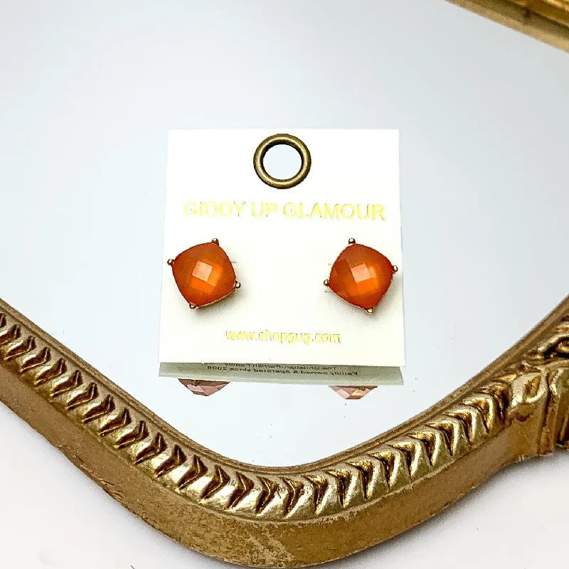 Large Crystal Stud Earrings in Orange