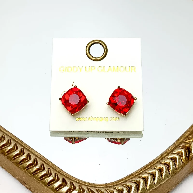 Large Crystal Stud Earrings in Red