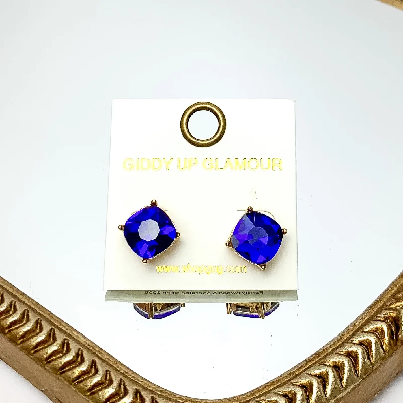 Large Crystal Stud Earrings in Royal Blue