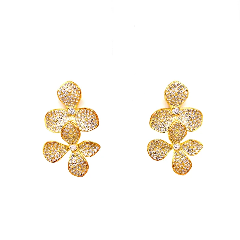 Large Hanging Pave Flower Earrings