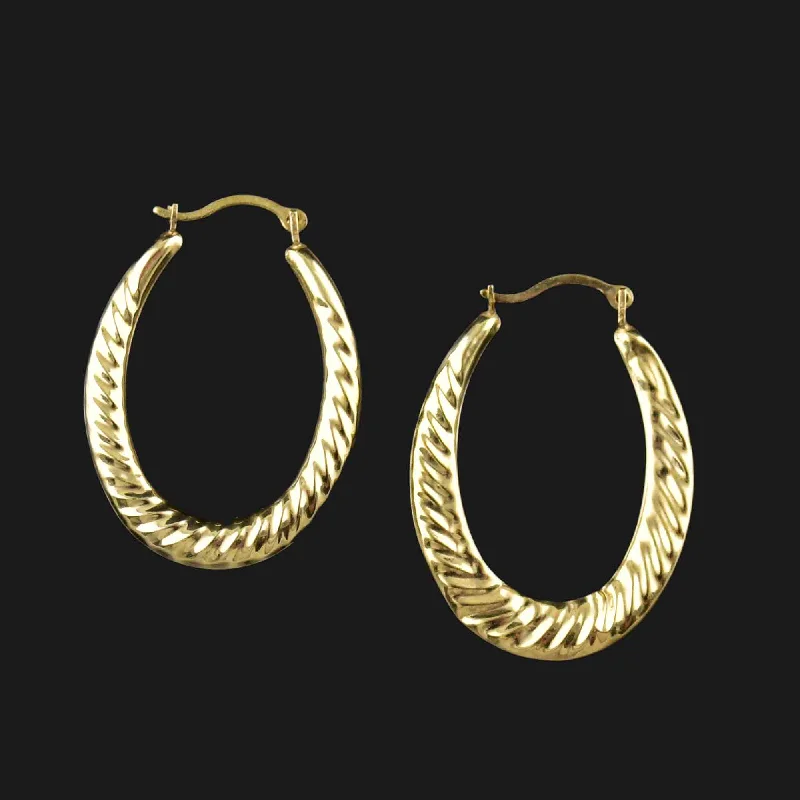 Large Scalloped Braid 10K Gold Hoop Earrings