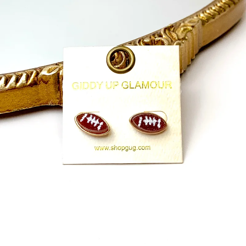 Let's Go! Gold Tone Druzy Football Stud Earrings