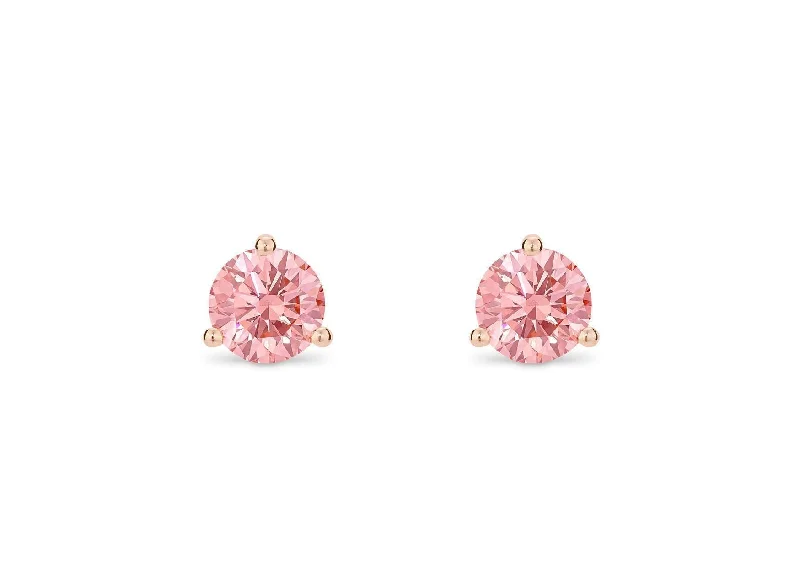 LIGHTBOX Lab-Grown Diamond 1ct twt Pink Round Brilliant Solitaire Studs set in 14k gold