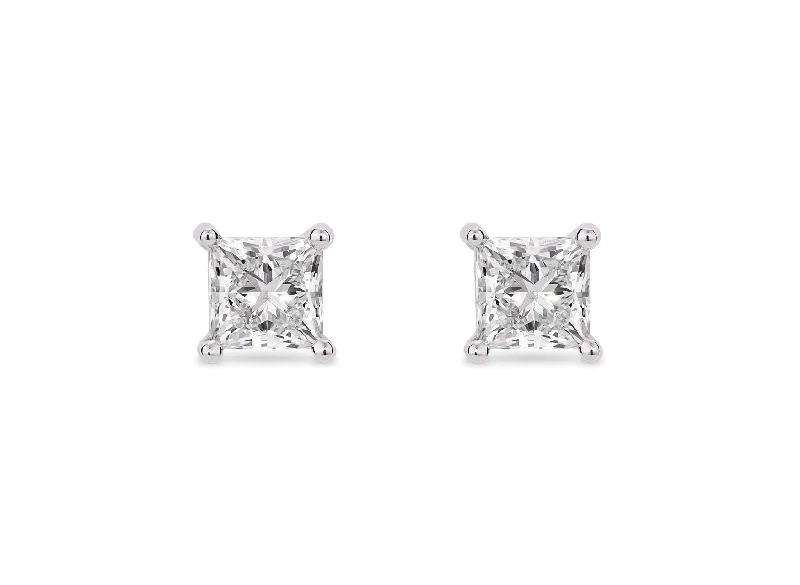 LIGHTBOX Lab-Grown Diamond 1ct twt Princess Cut Solitaire Studs, 14k gold